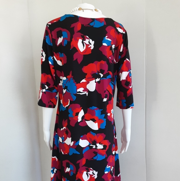 ROZ & ALI RED FLORAL PRINT DRESS SZ L - Picture 6 of 10